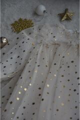 Shine Star Altın Yaldız Varaklı Ekru Elbise