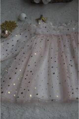 Shine Star Altın Yaldız Varaklı Pembe Elbise