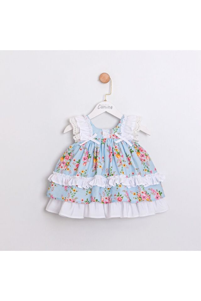 Flower Dream Kız Bebek Elbise Mavi - 6-9 Ay