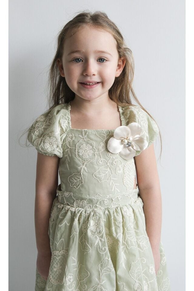 Anabel Su Yeşili Cut Out Detaylı Kız Çocuk Elbise