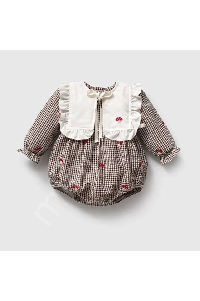 Cute Muschroom Nakış Detaylı 2li Kız Bebek Romoper Set