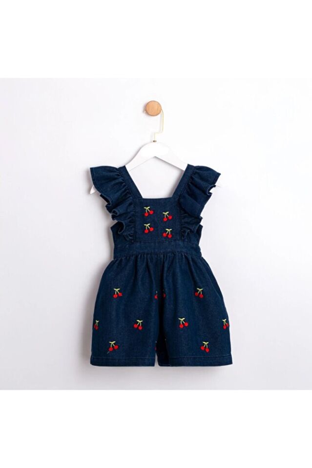 Cherry Sırtı Fiyonk Detaylı Kız Çocuk Jean Tulum