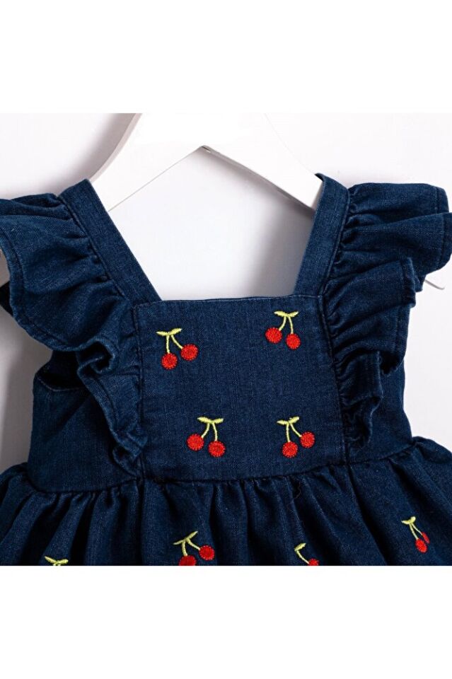 Cherry Sırtı Fiyonk Detaylı Kız Çocuk Jean Tulum