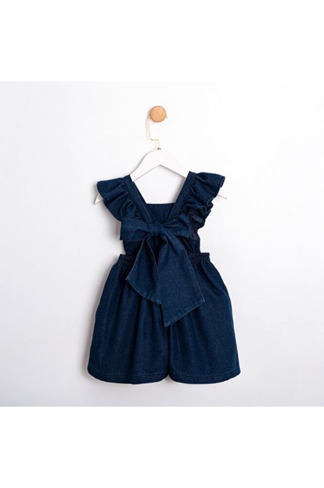 Cherry Sırtı Fiyonk Detaylı Kız Çocuk Jean Tulum