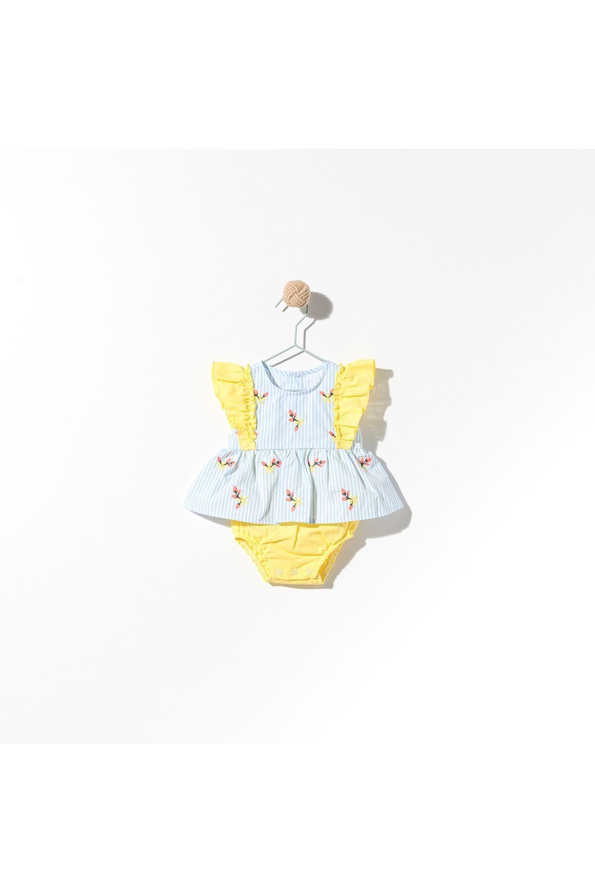 Çiçekli Kız Bebek Romper Sarı - 6-9 Ay