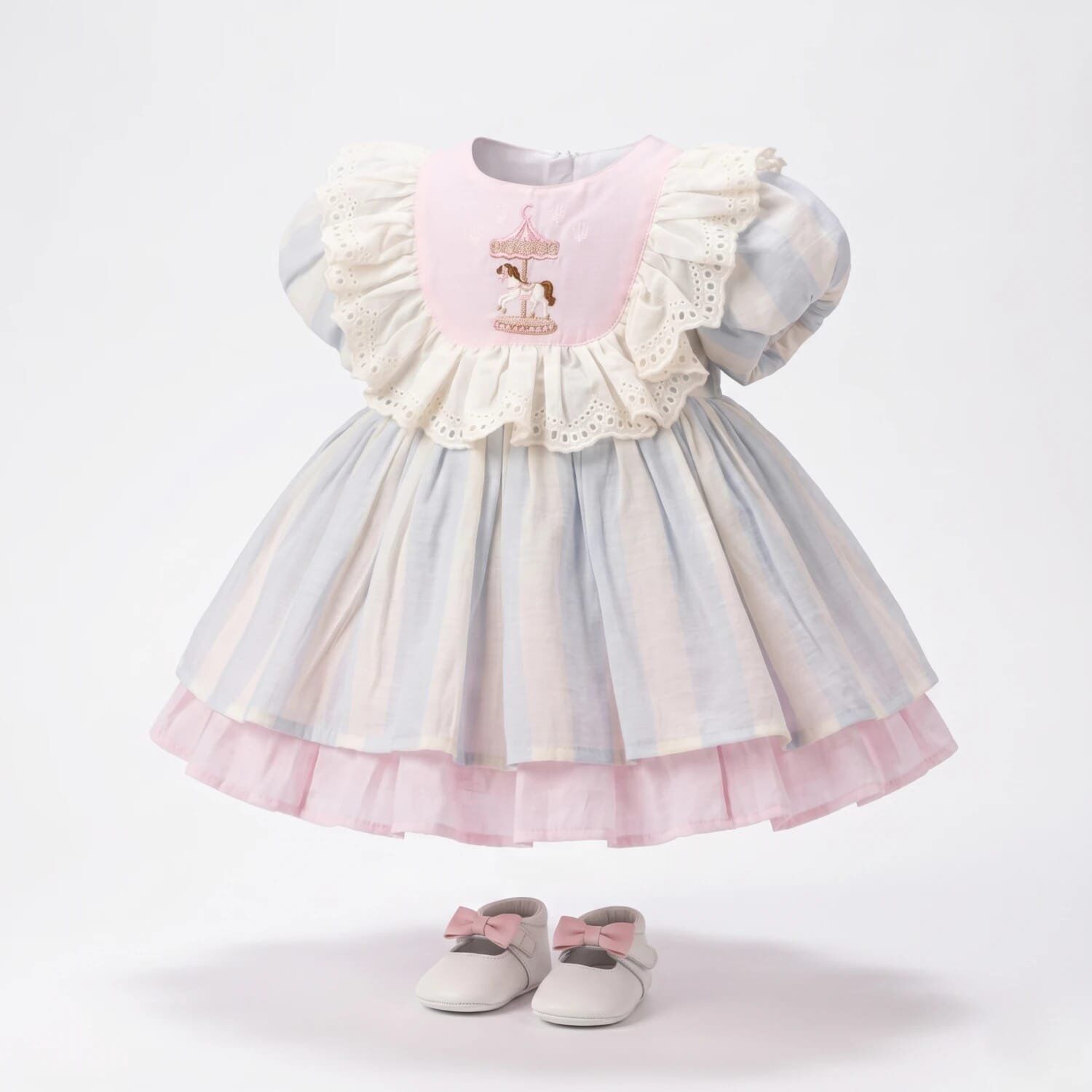 Carousel Nakış Detaylı Kız Bebek Elbise
