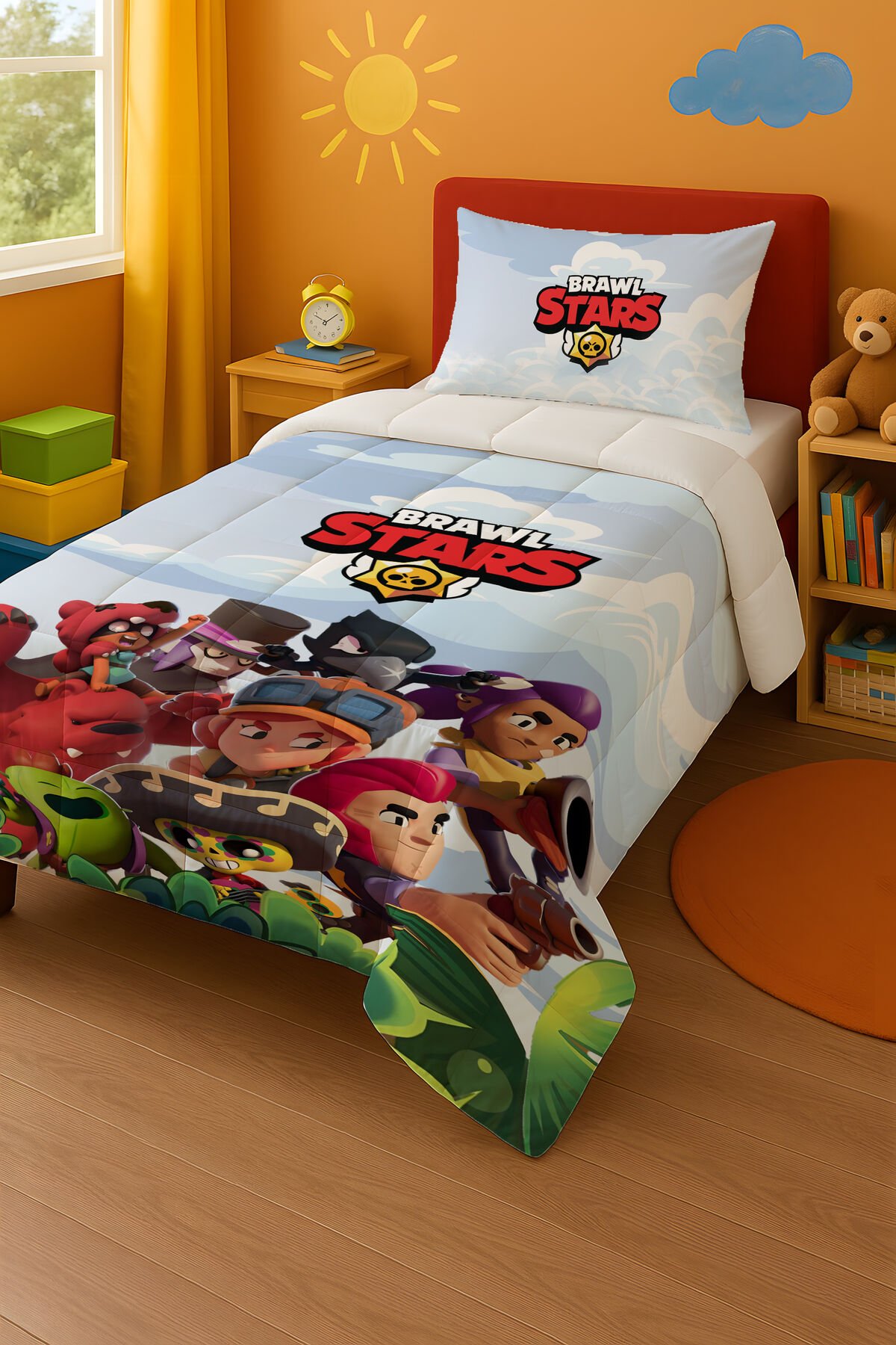 Brawl Stars Temalı Leon Tek Kişilik Yorgan ve Yastık Kılıfı Mavi