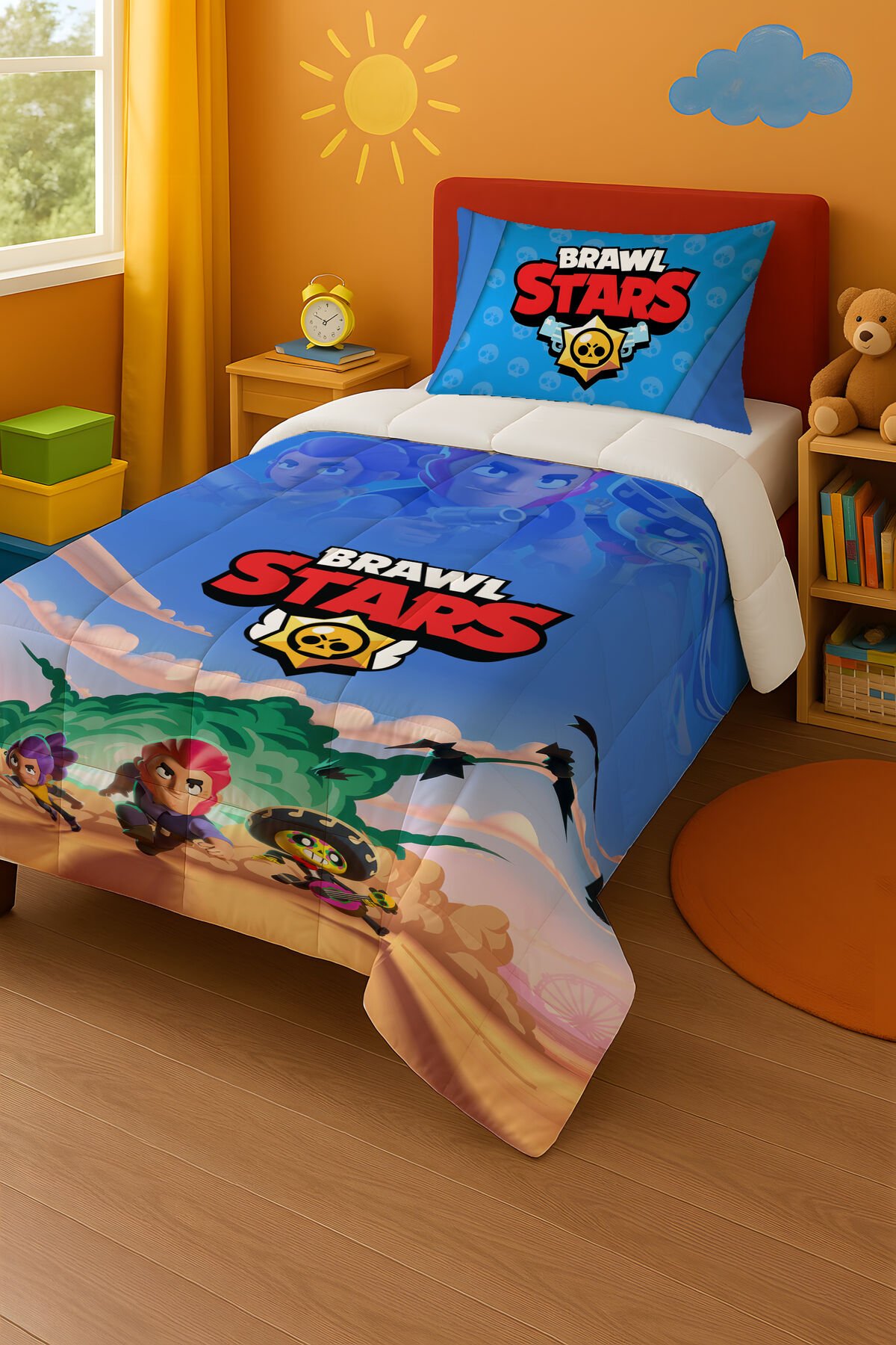 Brawl Stars Temalı Leon Tek Kişilik Yorgan ve Yastık Kılıfı Lacivert
