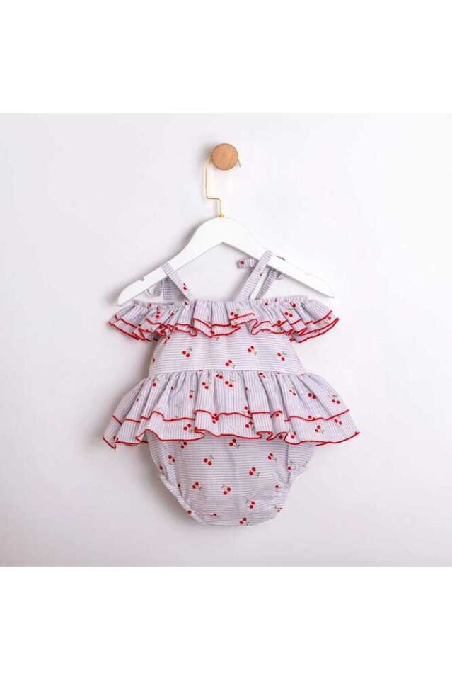 Cherry Askılı Kız Bebek Fırfırlı Tulum