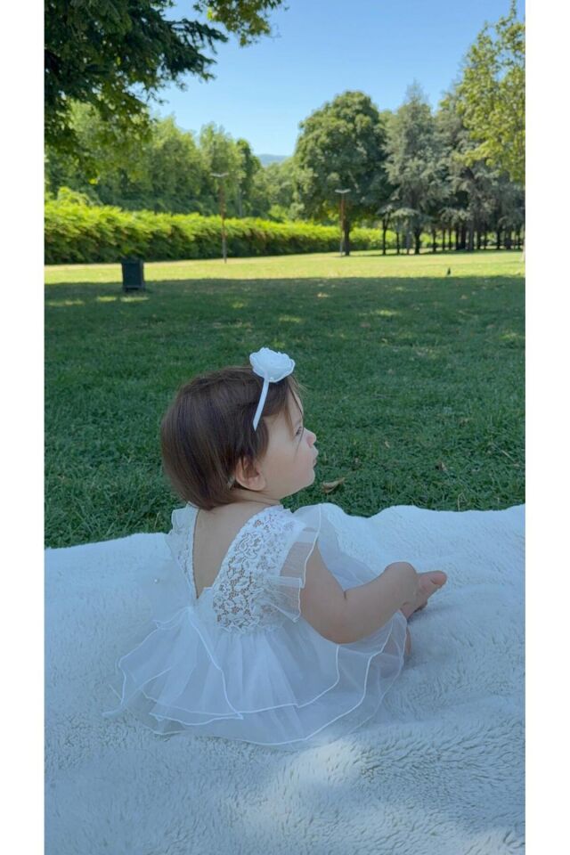 Bonita Dantelli Arkası Fiyonklu Kız Bebek Romper Beyaz - 6-9 Ay