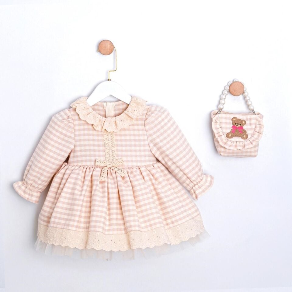 Maya Pötikare Desenli Çanta Aksesuarlı Kız Bebek Elbise