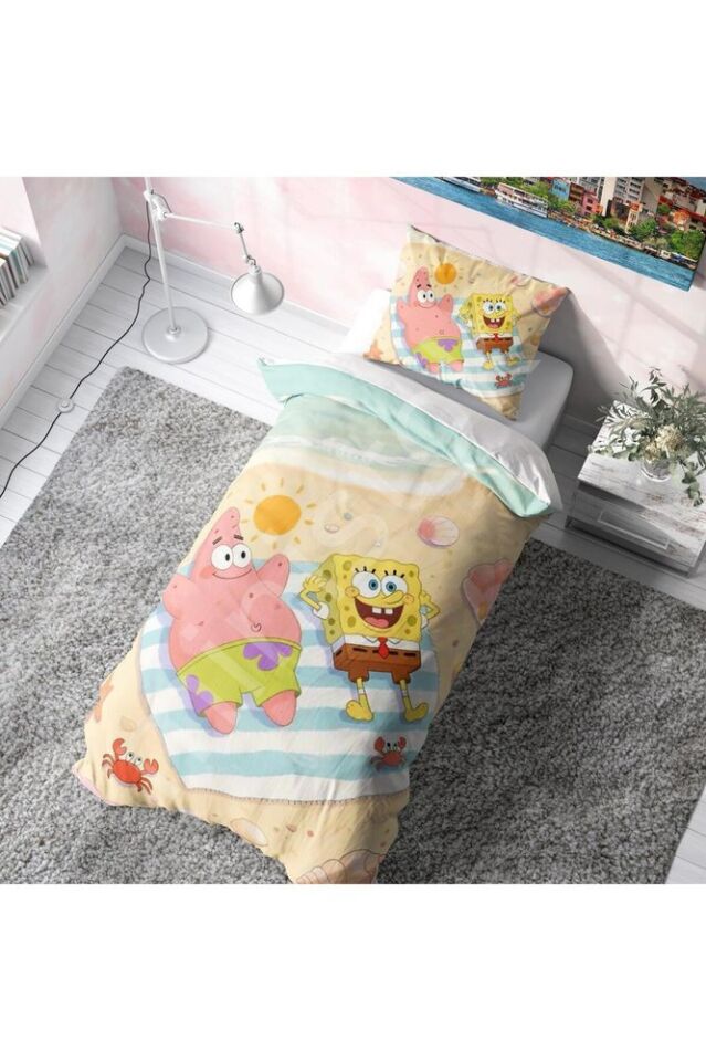 Sponge Bob Sünger Bob Yastıklı Nevresim Takımı (Çarşafsız)