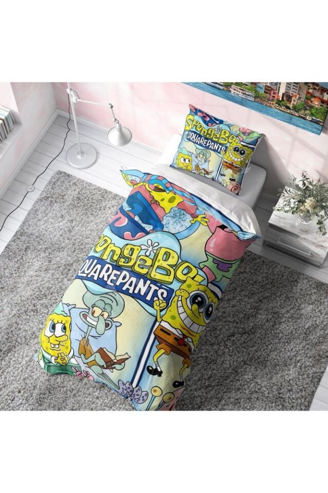 Sünger Bob Sponge Bob Yastıklı Nevresim Takımı (Çarşafsız)