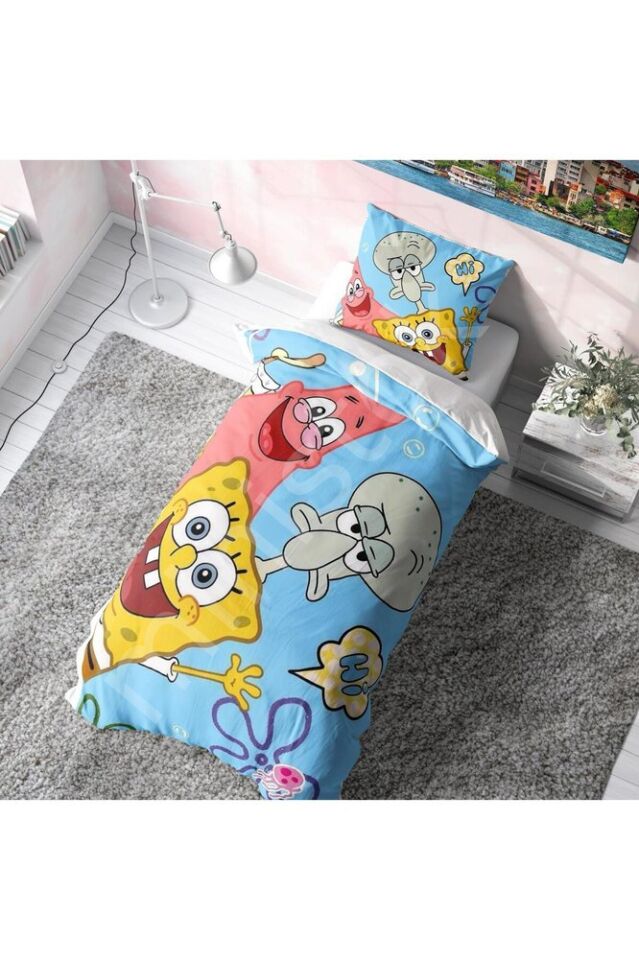 Sünger Bob Sponge Bob Yastıklı Nevresim Takımı (Çarşafsız)