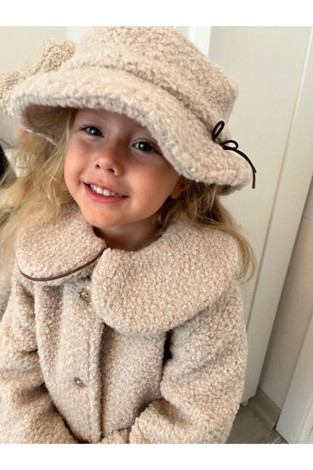 Cute Kız Çocuk Şapkalı Kaban Vizon - 2 Yaş