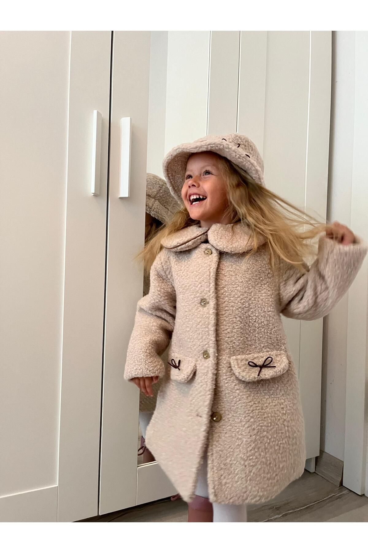 Cute Kız Çocuk Şapkalı Kaban Vizon - 2 Yaş