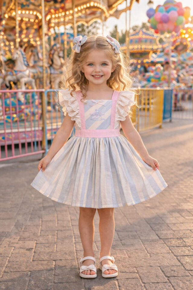 Carousel Fisto Kollu Arkası Fiyonklu Cut Out Detaylı Kız Çocuk Elbise