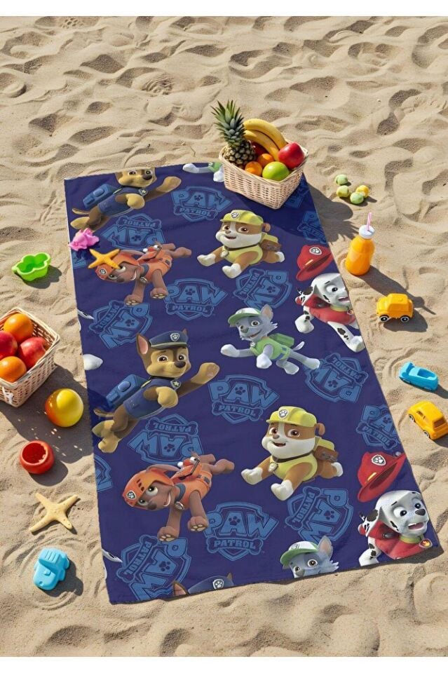 Dijital Baskılı Paw Patrol Çocuk Plaj Havlusu