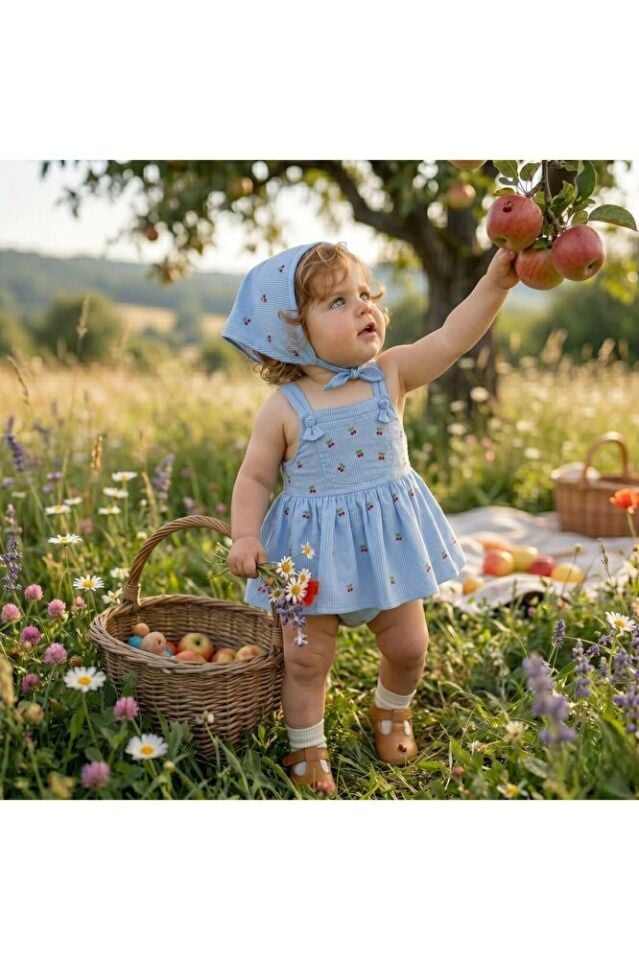 Dryad Saç Aksesuarlı Kiraz Nakışlı Kız Bebek Romper