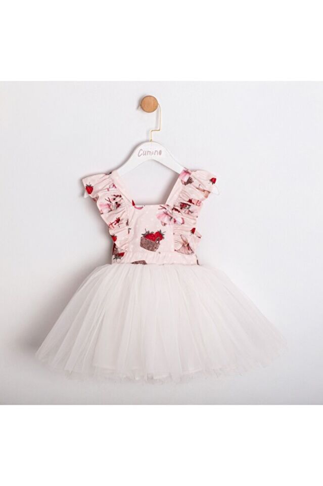 Strawberry Rabbit Tütü Etekli Sırttan Bağlamalı Kız Çocuk Elbise 3 Yaş