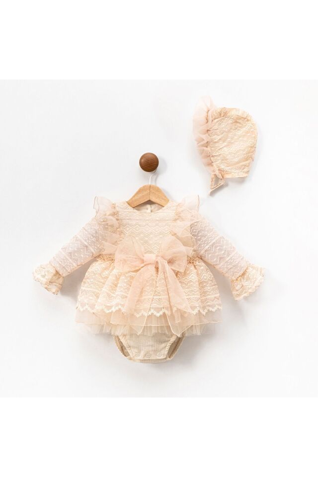 Mia Boneli Dantelli Kız Bebek Romper Ekru - 3-6 Ay
