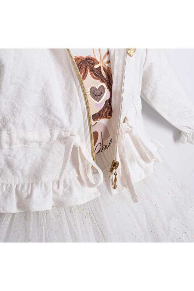 White Fashion Ceket Tütü Etek T-shirt 3'lü Kız Çocuk Takım 2 Yaş