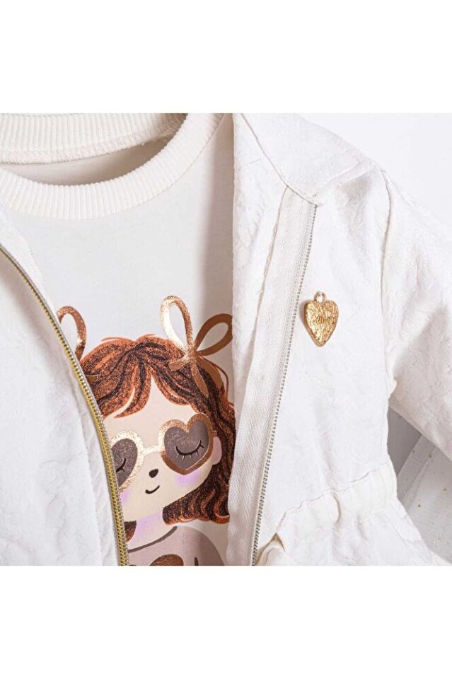 White Fashion Ceket Tütü Etek T-shirt 3'lü Kız Çocuk Takım 5 Yaş