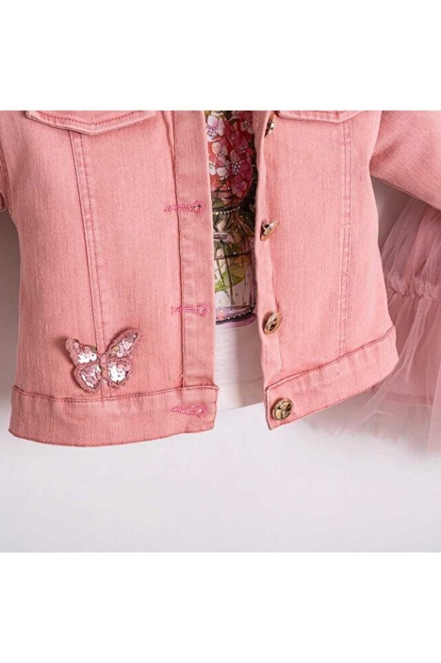 Butterfly Kız Çocuk Ceket Tütü Etek T-shirt 3'lü Takım 5 Yaş