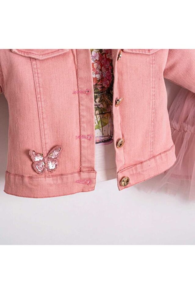 Butterfly Kız Çocuk Ceket Tütü Etek T-shirt 3'lü Takım 4 Yaş
