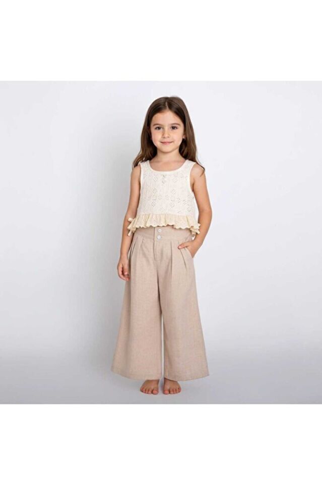 Monica Kız Çocuk Dantelli Krop Pantolon Takım 3 Yaş