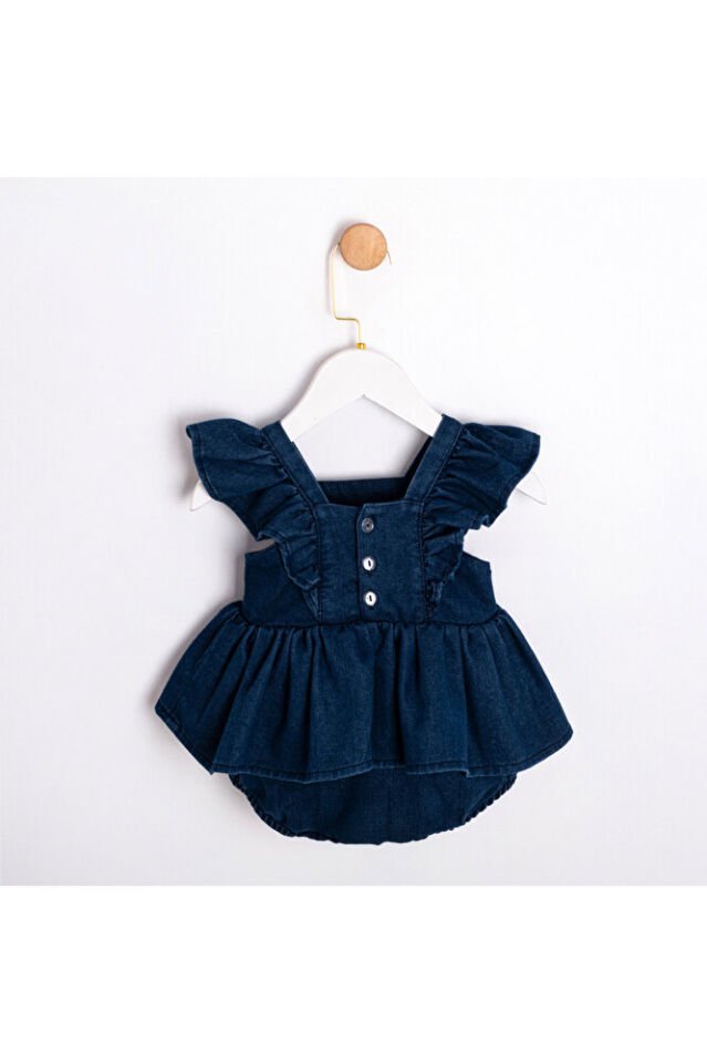 Cherry Kiraz Nakışlı Kız Bebek Kot Romper 3-6 Ay