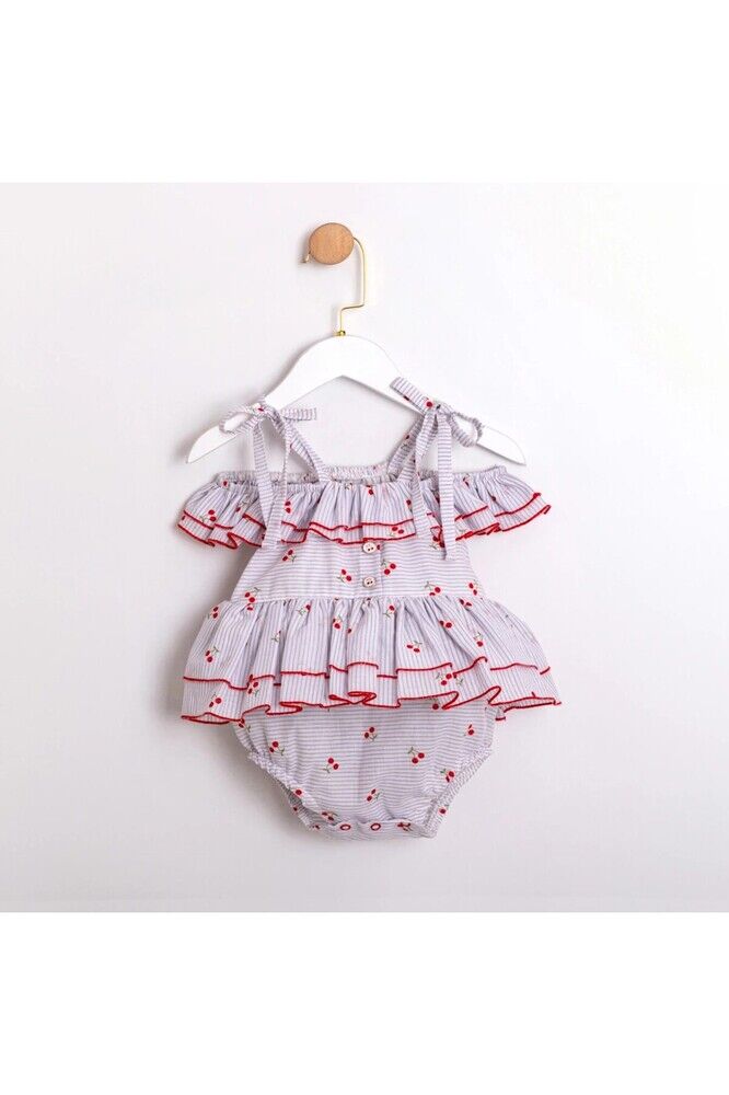 Cherry Askılı Kız Bebek Fırfırlı Tulum 6-9 Ay