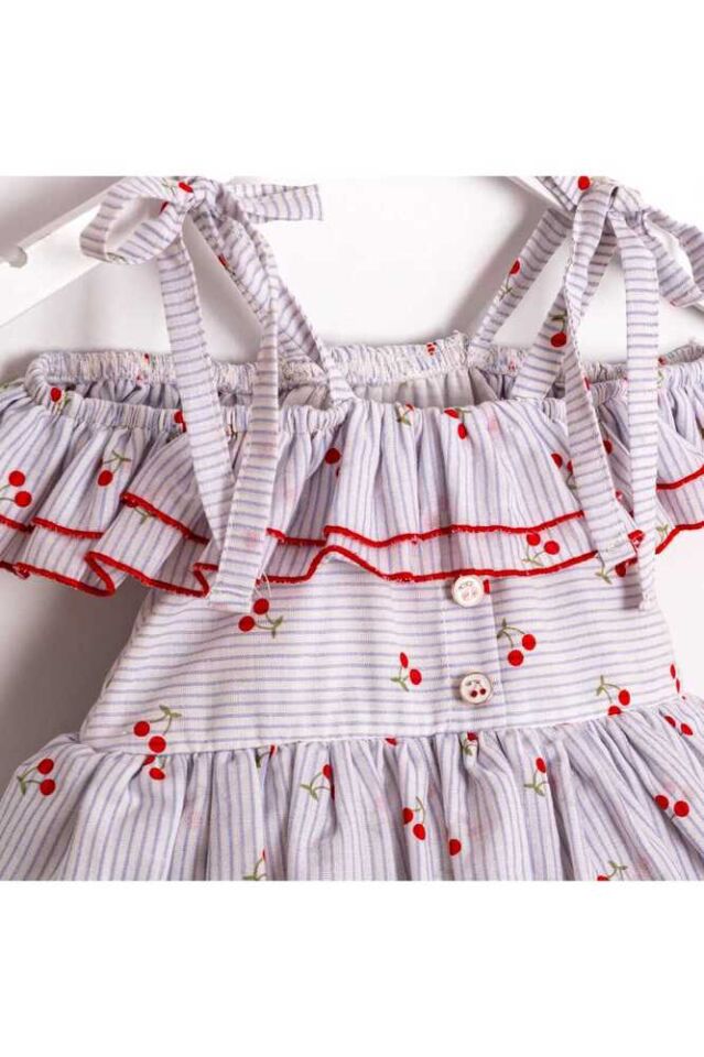 Cherry Askılı Kız Bebek Fırfırlı Tulum 9 - 12 Ay
