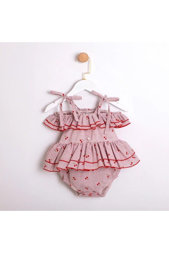 Cherry Askılı Kız Bebek Fırfırlı Tulum 6-9 Ay