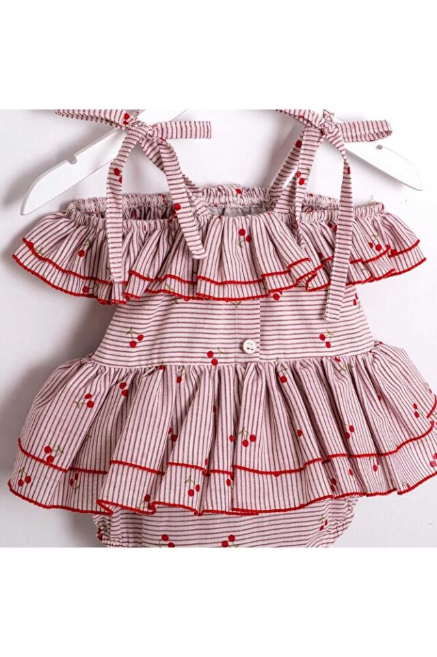Cherry Askılı Kız Bebek Fırfırlı Tulum 6-9 Ay