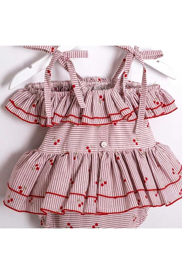Cherry Askılı Kız Bebek Fırfırlı Tulum 3-6 Ay