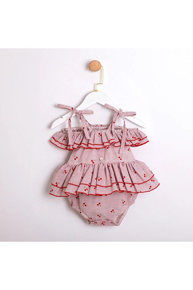 Cherry Askılı Kız Bebek Fırfırlı Tulum 9 - 12 Ay