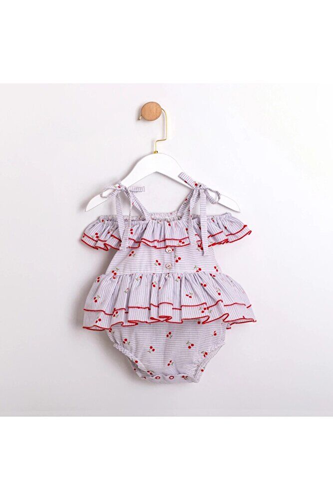Cherry Askılı Kız Bebek Fırfırlı Tulum 12-18 Ay