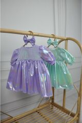 Violet Toka Aksesuarlı Kız Bebek Elbise Lila - 3-6 Ay