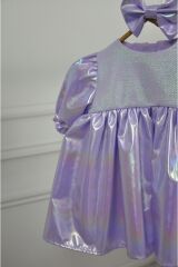 Violet Toka Aksesuarlı Kız Bebek Elbise Lila - 0-3 Ay