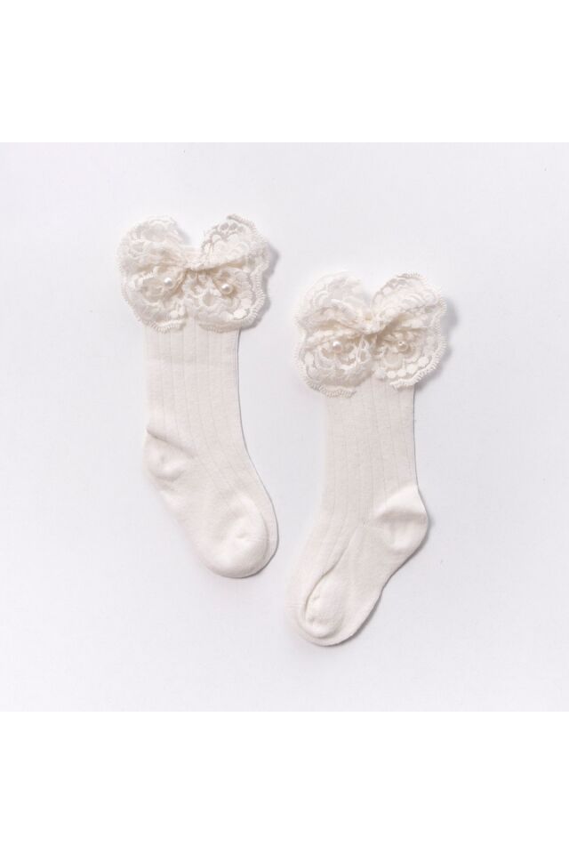İncili Dantel Fiyonklu Çorap