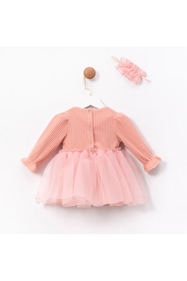Pink Rabbit Tokalı Kız Bebek Elbise Pembe - 6-9 Ay