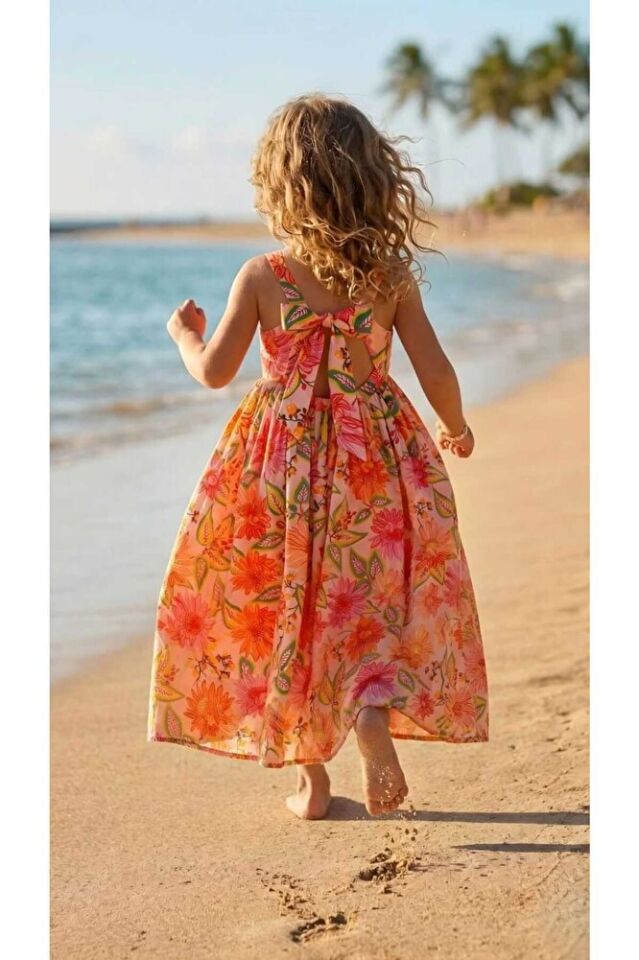 Sun Dream Sırtı Fiyonklu Cut Out Detaylı Kız Çocuk Elbise Çok Renkli - 3 Yaş
