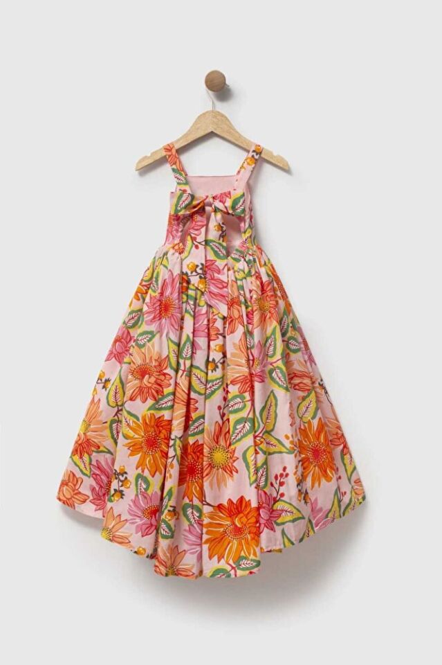 Sun Dream Sırtı Fiyonklu Cut Out Detaylı Kız Çocuk Elbise Çok Renkli - 3 Yaş