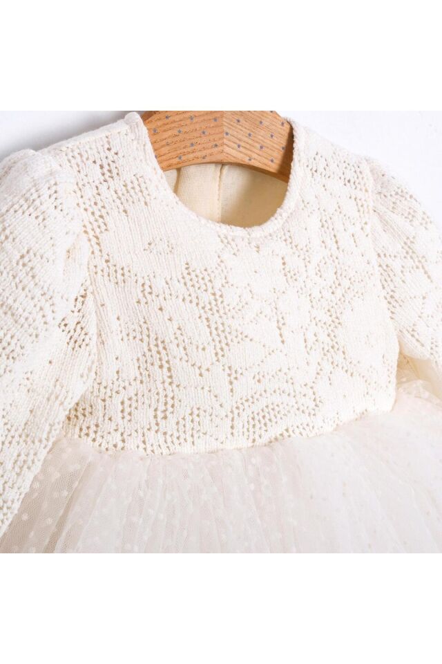 White Rose Dantel Dokulu Tütü Etekli Çanta Aksesuarlı Kız Bebek Elbise