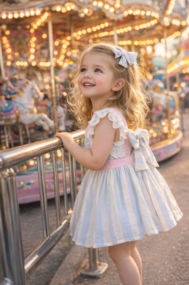Carousel Fisto Kollu Arkası Fiyonklu Cut Out Detaylı Kız Çocuk Elbise 3 Yaş