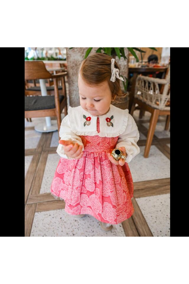 Lina Yakası Nakışlı Kız Bebek Elbise