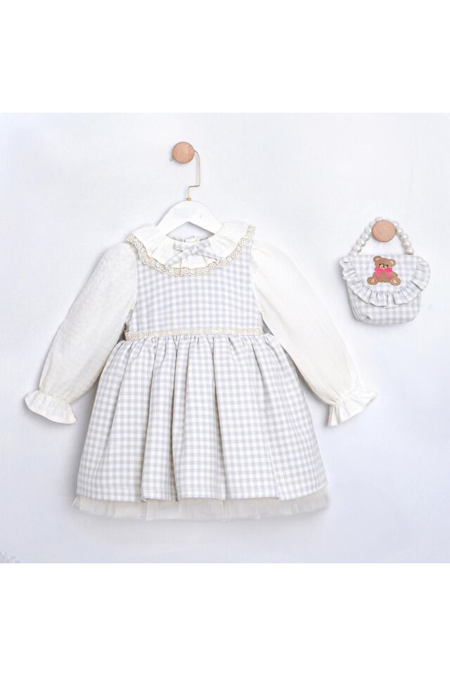Matilda Kız Çocuk Soft Pötikareli Çanta Aksesuarlı Kız Çocuk Elbise