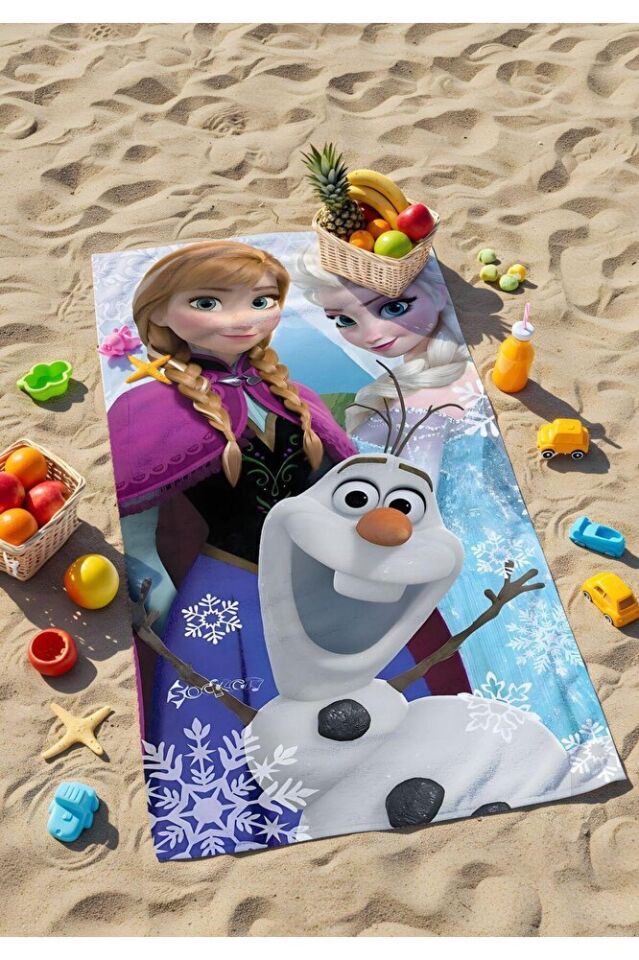 Dijital Baskılı Frozen Elsa- Anna Çocuk Plaj Havlusu Çok Renkli - 70 X 150