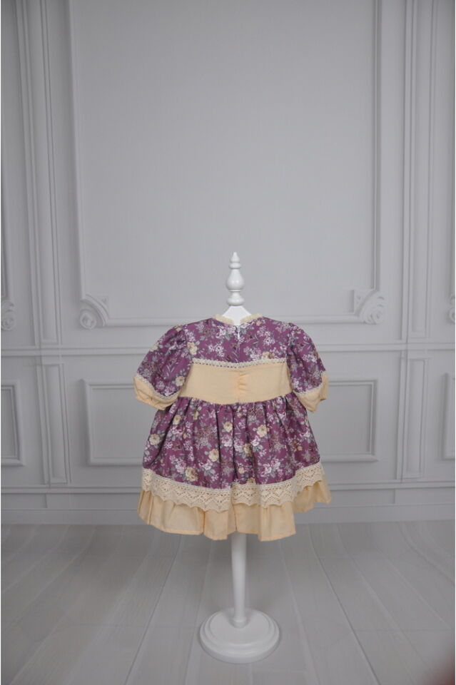 DantelliÇıtır Çiçek Desenli Vintage Elbise 1-2 Yaş